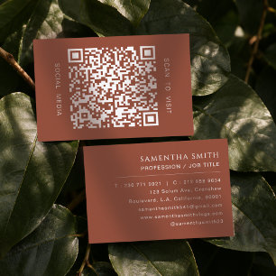 Earthy Terracotta Minimal QR Code Professional Business Card