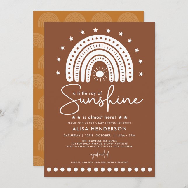 Earthy Terracotta Rainbow & Sunshine Baby Shower Invitation (Front/Back)