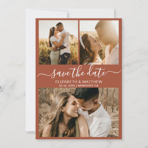 Earthy Terracotta Script Photo Collage Wedding  Save The Date
