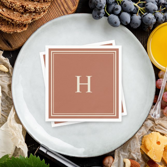 Earthy Terracotta Simple Classic Monogram Napkin (Personalize this cocktail napkin with your monogram initial.)
