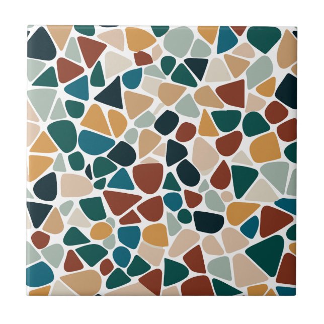 Earthy Terrazzo Mosaic Pebble Seamless Pattern Ceramic Tile (Front)