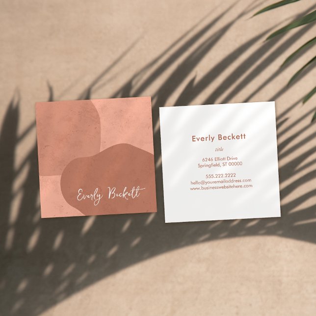 Earthy Textured Abstract Modern Terracotta Square Business Card (Creator Uploaded)