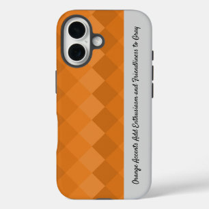 Earthy Tile Pattern Orange & Grey Tagline iPhone 16 Case