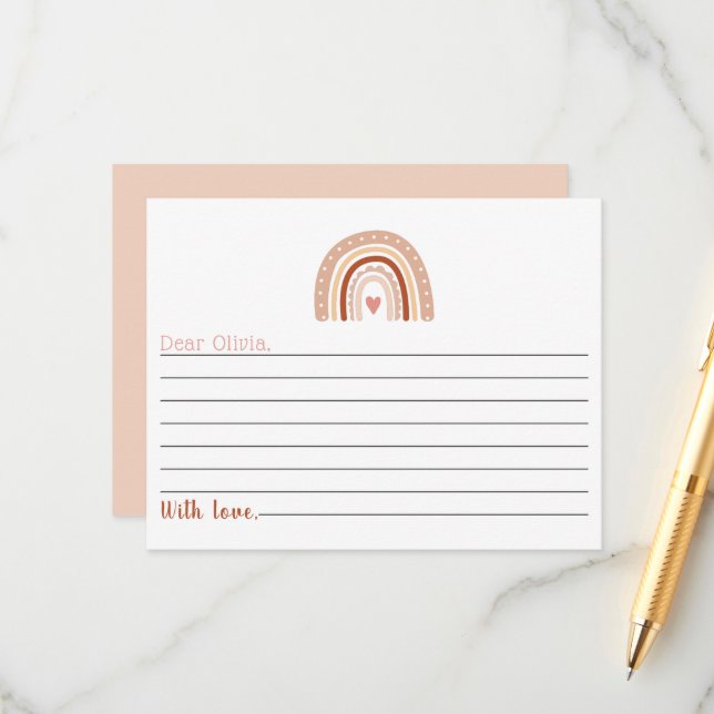 Earthy Tone Boho Rainbow 1st Birthday Time Capsule Enclosure Card (Front/Back In Situ)