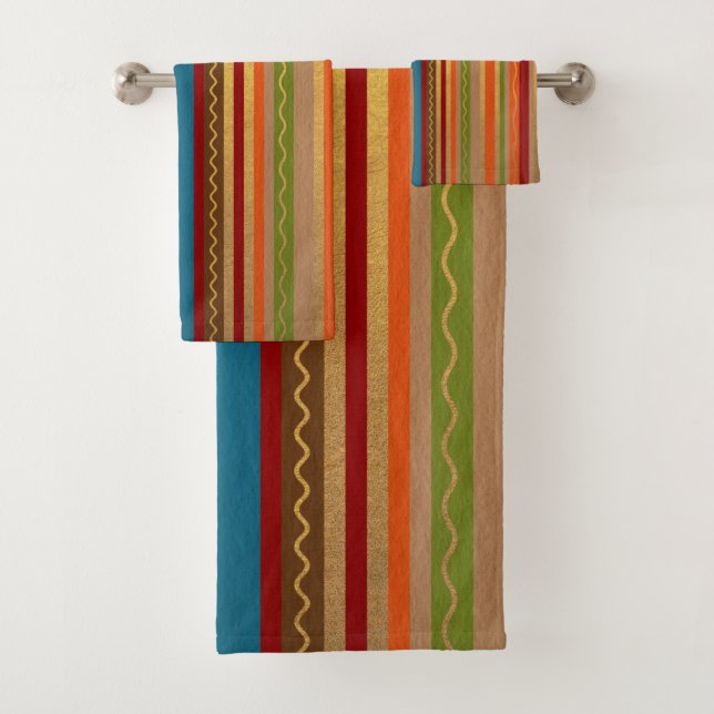 Earthy Tone Stripes  Bath Towel Set (Insitu)