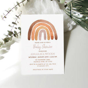 Earthy Tone Watercolor Boho Rainbow Baby Shower Invitation