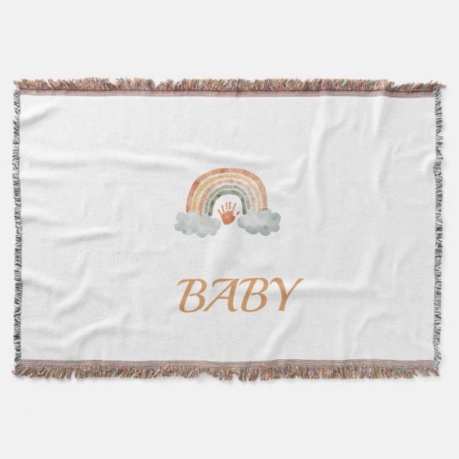Earthy Tone Watercolor Boho Rainbow "Baby"  Throw Blanket (Front)