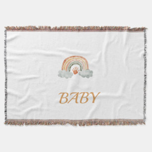 Earthy Tone Watercolor Boho Rainbow "Baby" Throw Blanket
