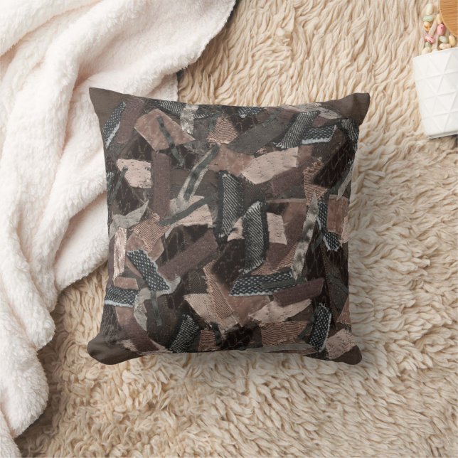 Earthy-tones abstract geometric ribbon textured  cushion (Blanket)