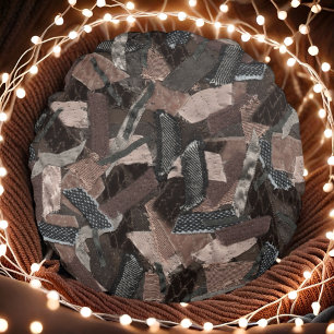 Earthy-tones abstract geometric ribbon textured  round cushion