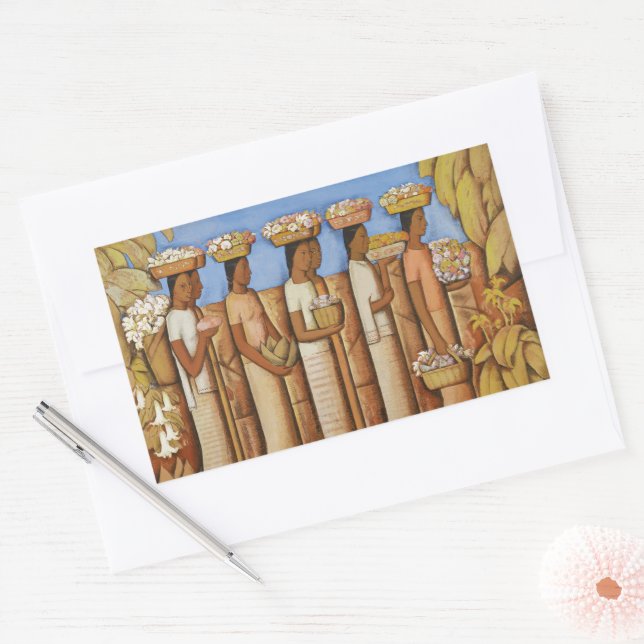 Earthy Tones Art Deco Mexican Indigenous Women Rectangular Sticker (Envelope)