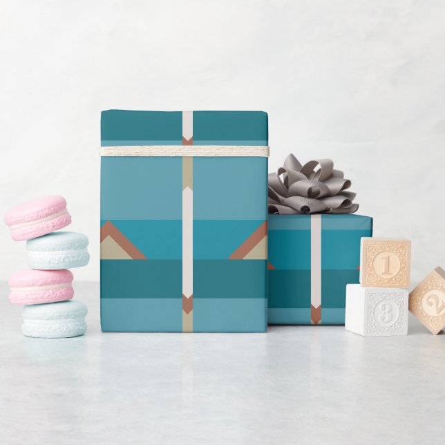 Earthy Tones Brown, Blue Elegant Modern Geometric Wrapping Paper (Baby Shower)