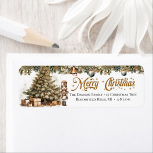 Earthy tones green gold Christmas tree Nutcracker Return Address Label
