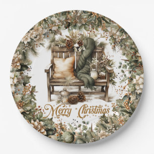 Earthy tones green gold cosy Christmas interior Paper Plate