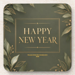 Earthy Tones Happy New Year holiday Greeting Coaster