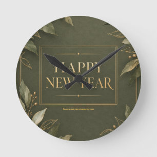 Earthy Tones Happy New Year holiday Greeting Round Clock