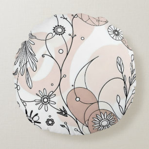 Earthy Tones Minimalist Boho Art Round Cushion