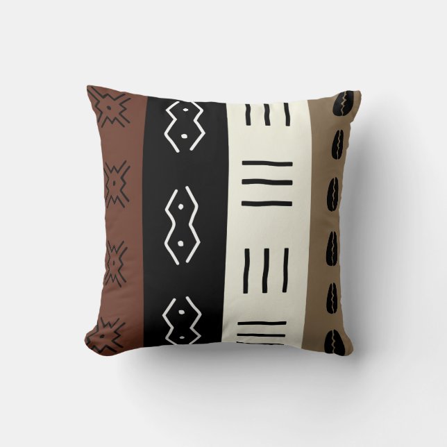 Earthy Tones Mudprint Stripes Pattern Cushion (Front)