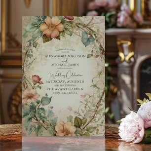 Earthy Tones Muted Faded Floral Wedding Invitation