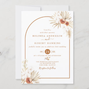  Earthy Tones Rose Boho Pampas Grass Wedding Invit Invitation