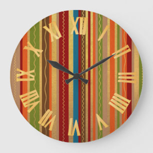 Earthy Tones Stripes Large Clock