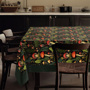 Earthy Tones Tablecloth Mushrooms & Wildflowers