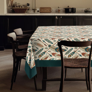 Earthy Tribal Tablecloth with Arrows and Feathers