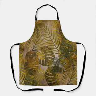 Earthy Tropical Leaves Pattern Apron