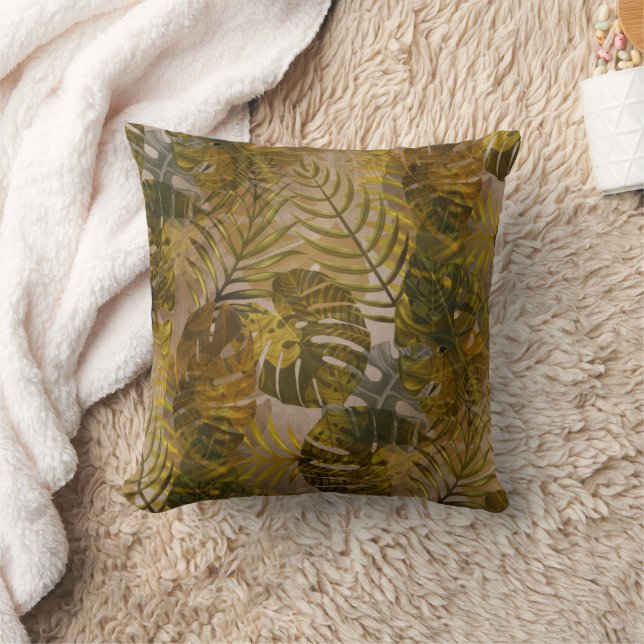 Earthy Tropical Leaves Pattern Cushion (Blanket)