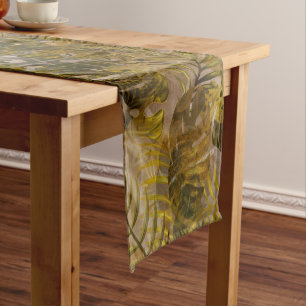 Earthy Tropical Leaves Pattern Long Table Runner