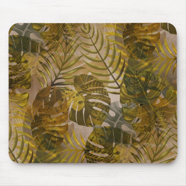 Earthy Tropical Leaves Pattern  Mouse Pad (Front)
