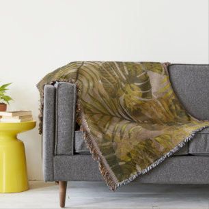 Earthy Tropical Leaves Pattern  Throw Blanket