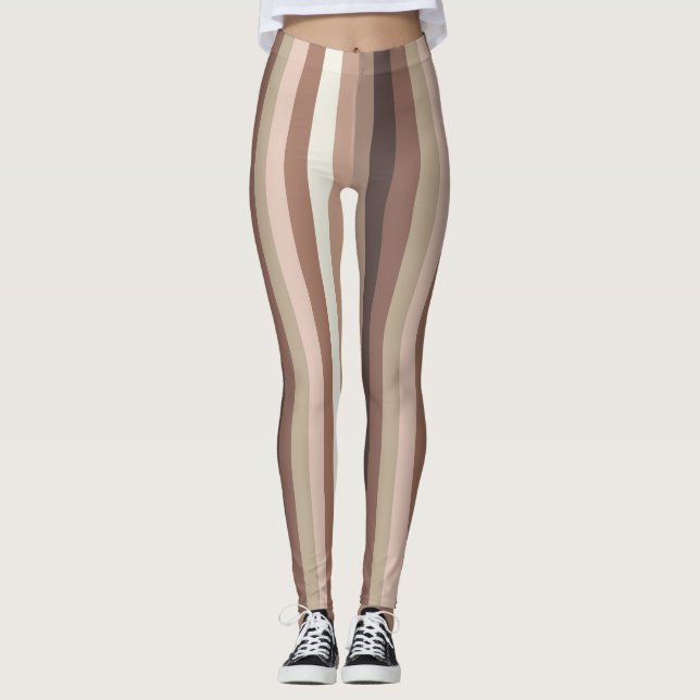 Earthy Vertical Stripe Pattern Leggings (Front)