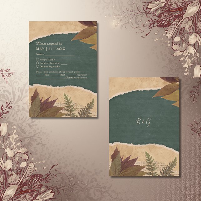 earthy vintage boho chic greenery wedding RSVP card (Creator Uploaded)