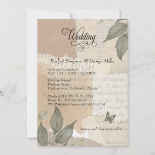 earthy Vintage Boho Greenery eucalyptus Wedding  Invitation