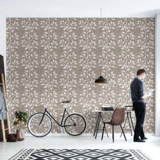 Earthy Warm Botanical Rising Leaves Stone Taupe Wallpaper