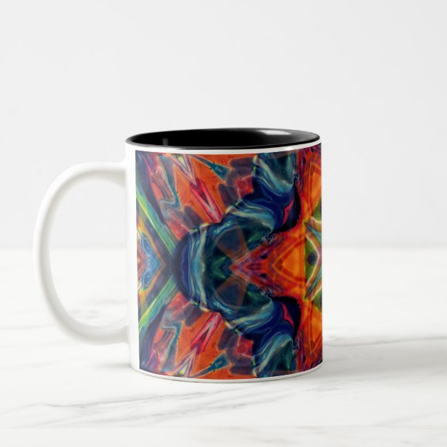 Earthy Warm Energy Kaleidoscope Gradient Two-Tone Coffee Mug (Left)