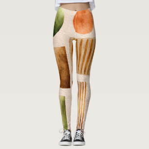 Earthy Watercolor Abstract Pattern - Boho Organic Leggings