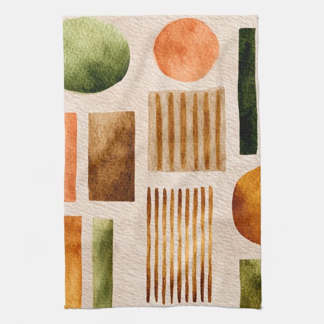 Earthy Watercolor Abstract Pattern - Boho Organic Tea Towel (Vertical)