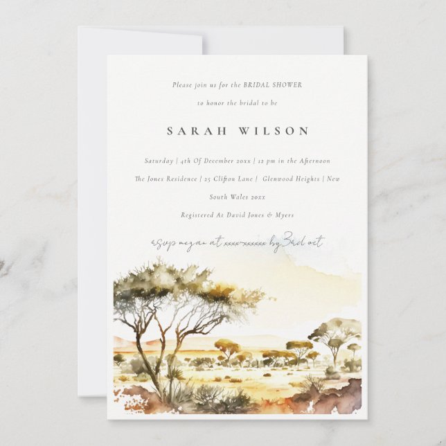 Earthy Watercolor African Landscape Bridal Shower Invitation (Front)