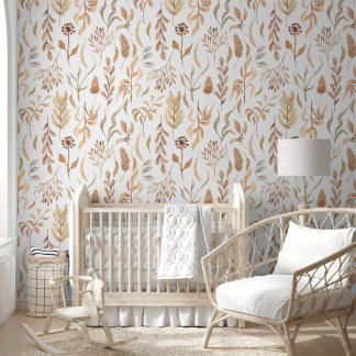 Earthy Watercolor Botanical Pattern Wallpaper 