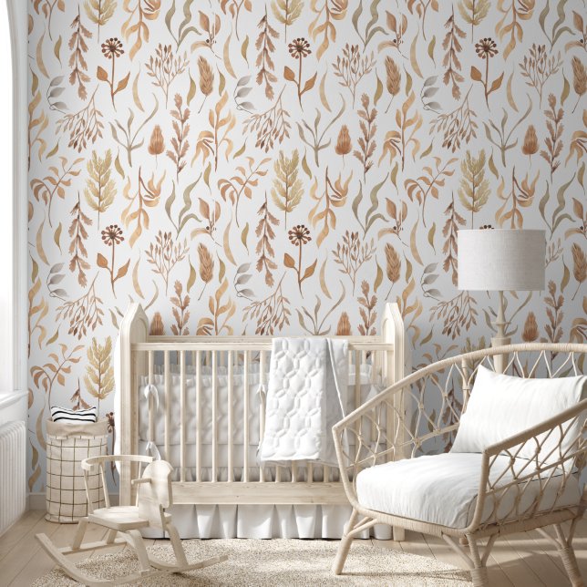 Earthy Watercolor Botanical Pattern Wallpaper  (Kids)