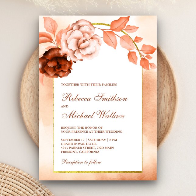 Earthy Watercolor Floral Arch Terracotta Wedding Invitation (Creator Uploaded)