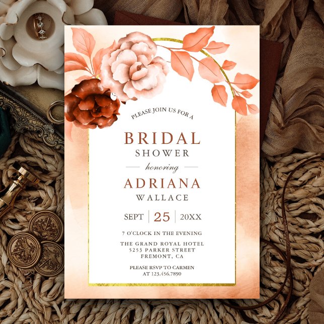 Earthy Watercolor Floral Terracotta Bridal Shower Invitation (Creator Uploaded)