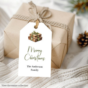 Earthy Watercolor Neutral Rustic Xmas Gift Tag