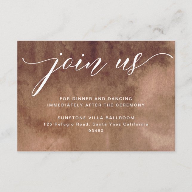 Earthy Watercolor Wedding Reception Enclosure Card (Front)