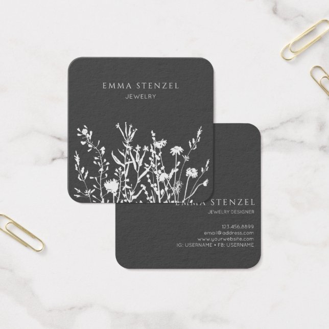 Earthy Wild Flowers Floral Square Business Card (Office)
