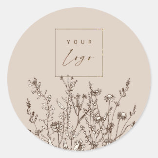 Earthy Wildflowers Custom Logo Classic Round Sticker