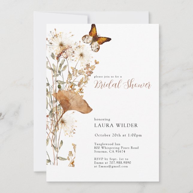 Earthy Wildflowers Terracotta Cream Bridal Shower Invitation (Front)