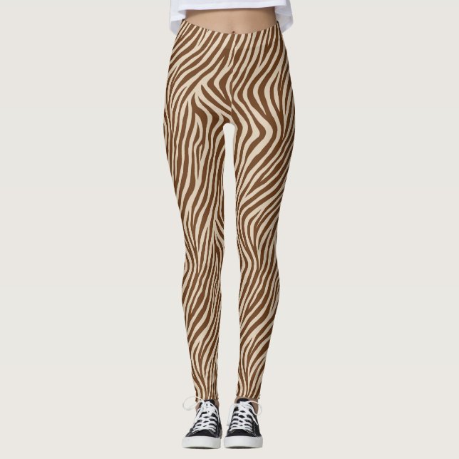 Earthy Zebra Print Fashion Leggings (Front)